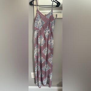 Pink Rose Pink and Blue Smocked Maxi